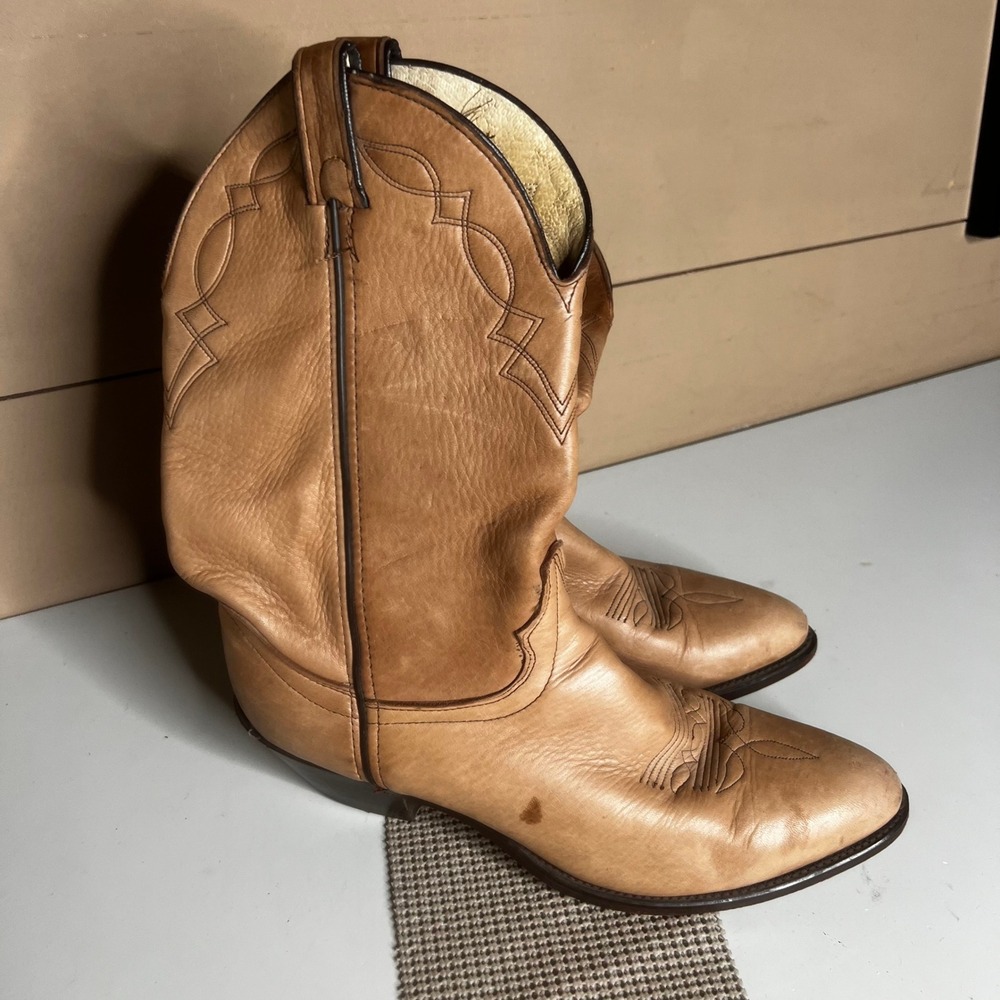 Santa Fe Boot Co Mens 12 D Tan Leather Western Cowboy Boots Made in USA 80530
